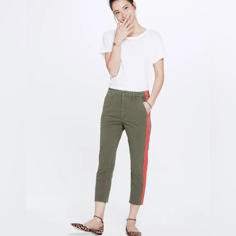 Mother Jeans Women 24 The‎ Shaker Prep Ankle Fray in Fatigue & Red Crop USA Made